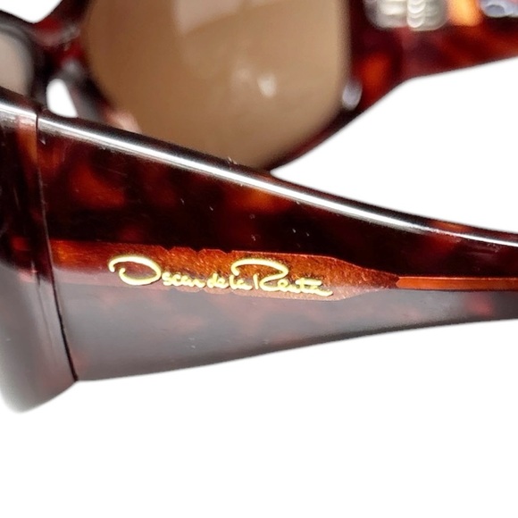 Oscar de la Renta wraparound shield style tortoise shell dark brown sunglasses - Picture 11 of 14